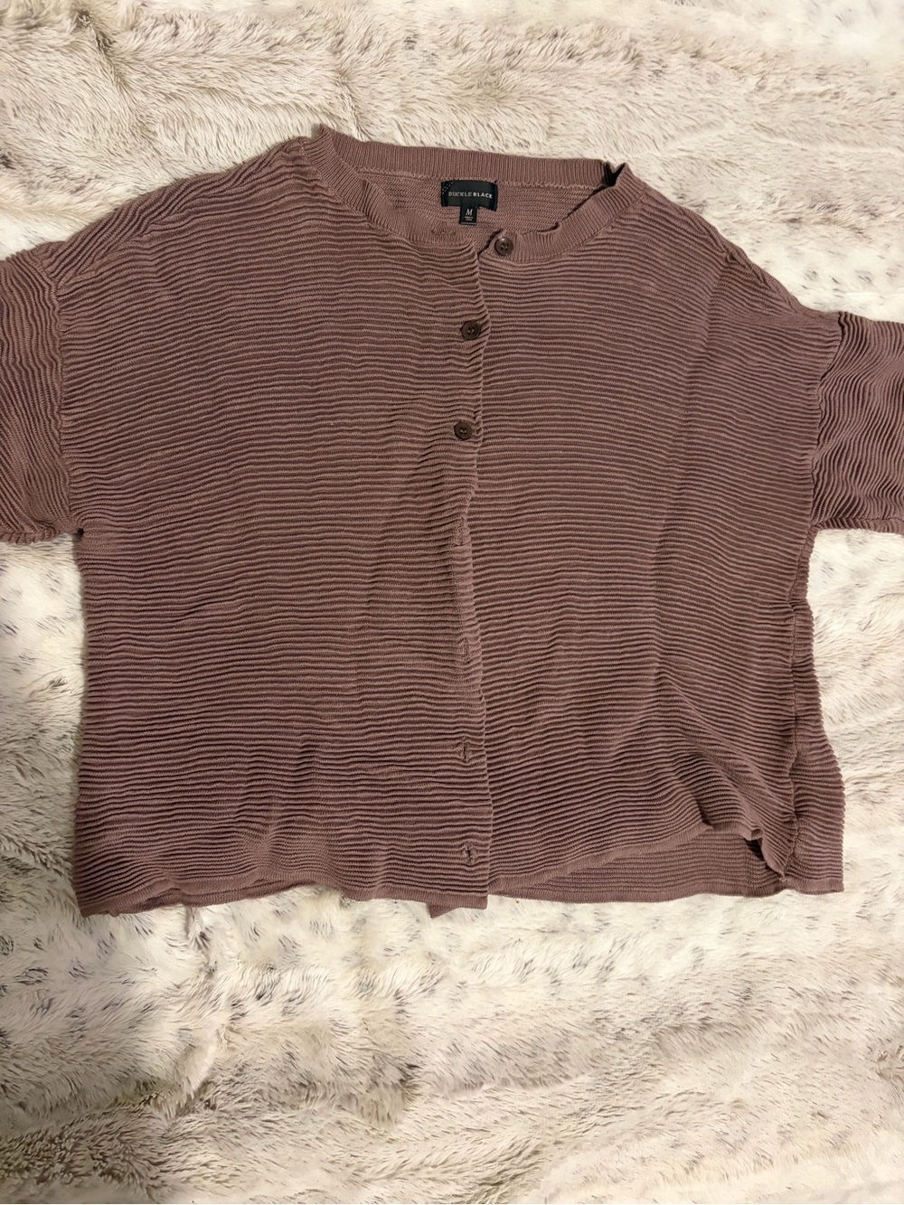 Buckle black Button-Down Ribbed Short Sleeve Top